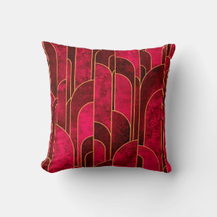 Royal Red and Gold Art Deco Pattern Throw Pillow