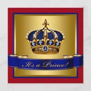 Royal Red Blue and Gold Crown Prince Baby Shower Invitation