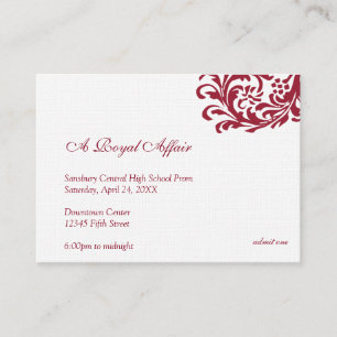 Royal red formal prom bid custom admission ticket