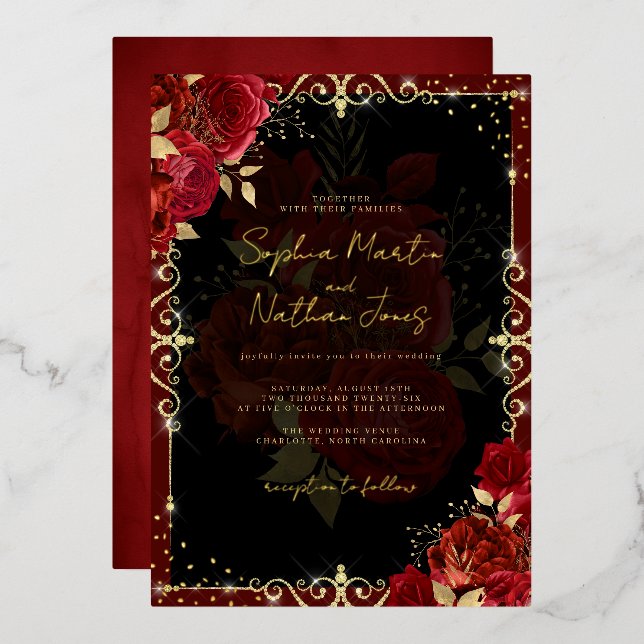 Royal Red Gold Rose Wedding  (Front/Back)