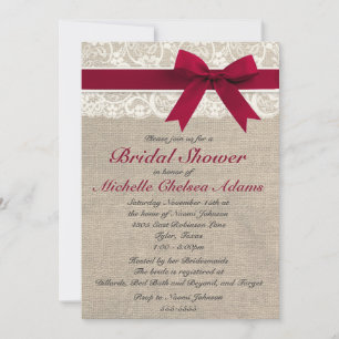 Royal Red Lace Burlap Bridal Shower Invitation