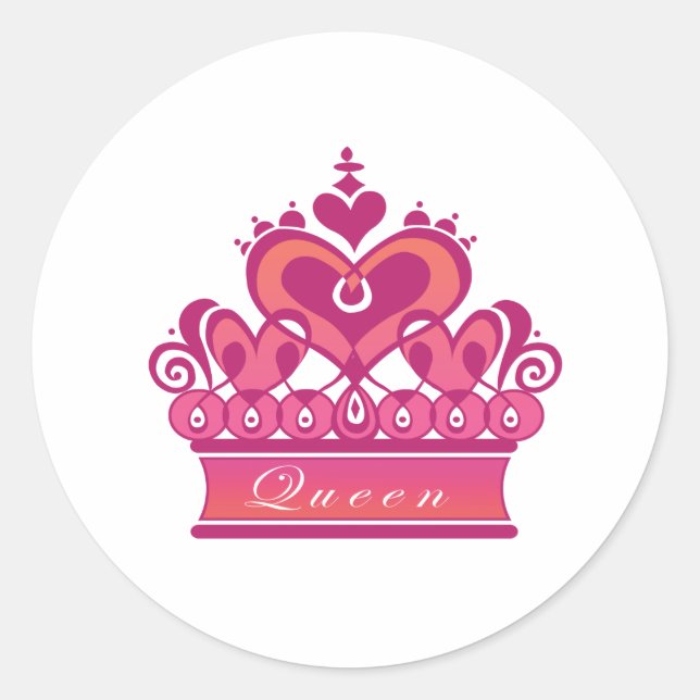 Royal Red Pink Queen's Heart Crown Classic Round Sticker (Front)