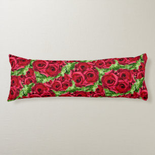 Royal Red Roses Regal Romance Crimson Lush Flowers Body Pillow