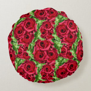 Royal Red Roses Regal Romance Crimson Lush Flowers Round Pillow