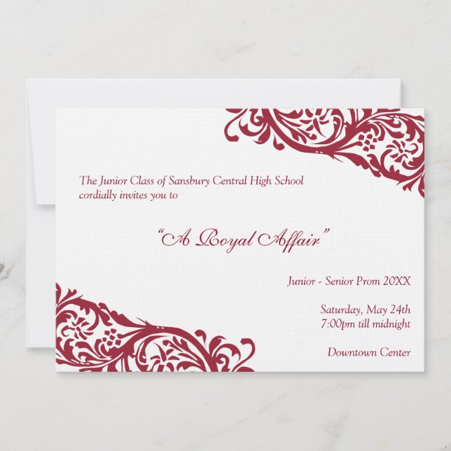 Royal red traditional  junior formals senior prom invitation (Front)