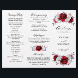 Royal Red White Silver Floral Wedding Program<br><div class="desc">Elegant royal red white silver theme wedding tri fold program featuring elegant bouquet of royal ruby red,  crimson,  silver,  pure white colour rose flowers buds and eucalyptus leaves. Please contact me for any help in customization or if you need any other product with this design.</div>