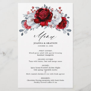 Royal Red White Silver Metallic Floral Wedding