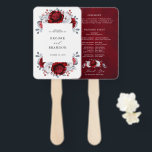 Royal Red White Silver Metallic Floral Wedding Hand Fan<br><div class="desc">Elegant royal red white silver theme wedding program hand fan featuring elegant bouquet of royal ruby red,  crimson,  silver,  pure white colour rose flowers buds and eucalyptus leaves. Please contact me for any help in customization or if you need any other product with this design.</div>