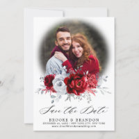 Royal Red White Silver Metallic Floral Wedding