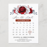 Royal Red White Silver Metallic  Save the Date
