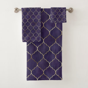 Royal Rhythms: Purple Andalusian Moroccan Geometry Bath Towel Set