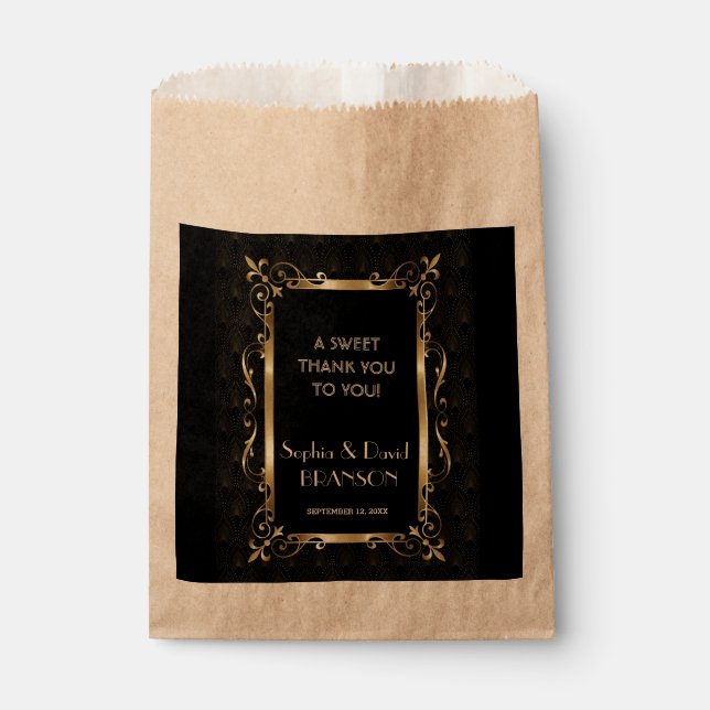 Royal Roaring 20s Gold Art Deco Wedding THANK YOU Favour Bag (Front)
