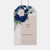 Royal Rose Navy Blue Ivory Floral Display Shower Gift Tags (Front)