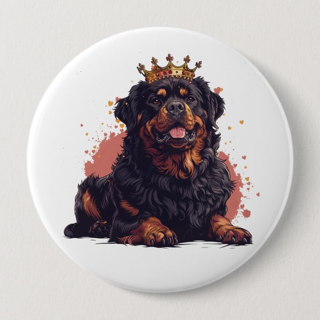 Royal Rottweiler Dog Queen Crown 4 Inch Round Button (Front)