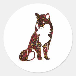 Royal Ruby Red and Gold Marble Texture on fox Classic Round Sticker