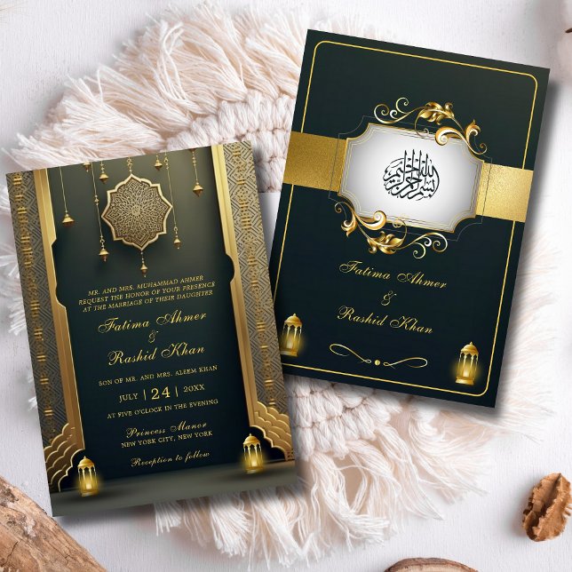 Royal & Rustic Gold Elegance Luxury Muslim Wedding Invitation (Creator Uploaded)