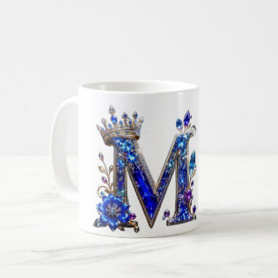 Royal Sapphire Crystal M Crown Monogram Coffee Mug