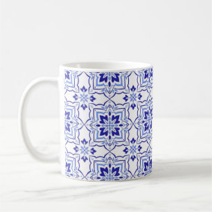 Royal Sapphire Elegant Blue Floral Mosaic Coffee Mug