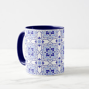  Royal Sapphire Elegant Blue Floral Mosaic Mug