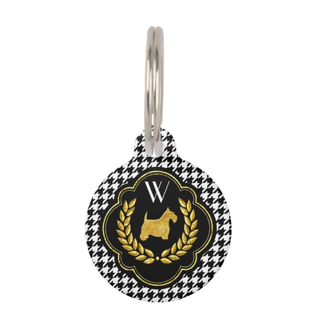 Royal Scottie Houndstooth Monogram Pet Tag (Front)