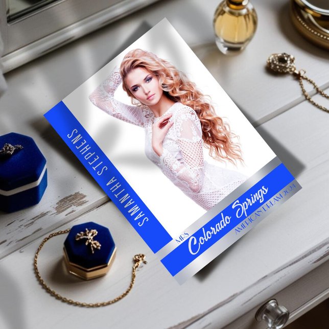 Royal Shine Autograph Card for Pageants (Create your own custom photo pageant autograph card with the royal blue shine template for pageants)
