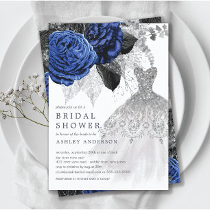 Royal Silver Floral Wedding Dress Bridal Shower Invitation