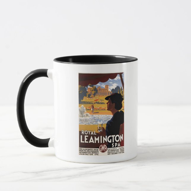 Royal Spa, Woman Drinking Water Rail Poster Mug (Left)