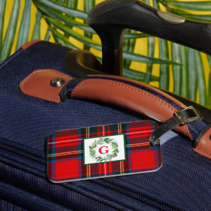 Royal Stewart Christmas MONOGRAM Plaid Wreath  Luggage Tag