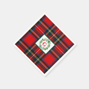 Royal Stewart Christmas MONOGRAM Plaid Wreath Napkin