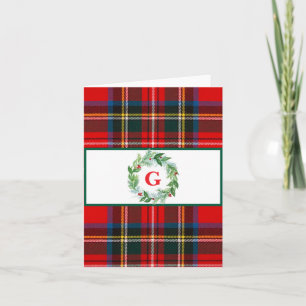 Royal Stewart Christmas Plaid MONOGRAM Wreath  Card
