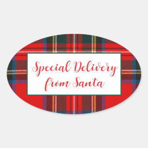 Royal Stewart Christmas Plaid Santa PERSONALIZE  Oval Sticker