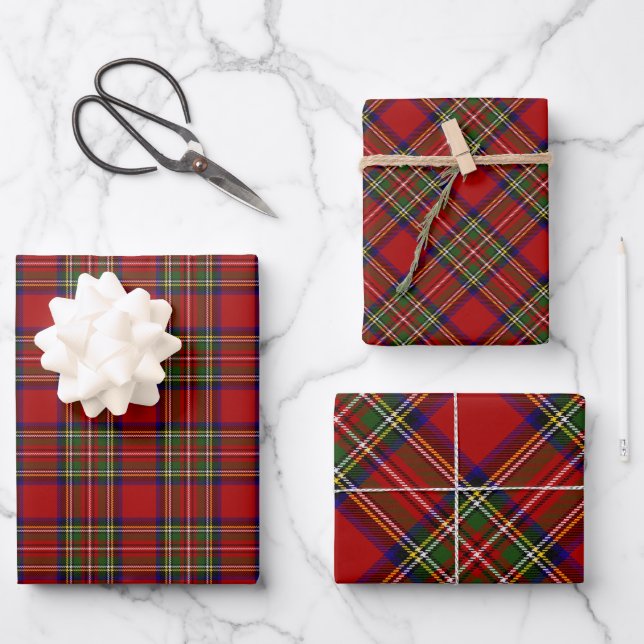 Royal Stewart Clan Family Tartan Plaid Pattern Wrapping Paper Sheet (Front)