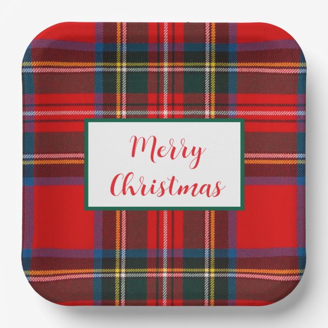 Royal Stewart Merry Christmas Plaid LG Paper Plate (Front)