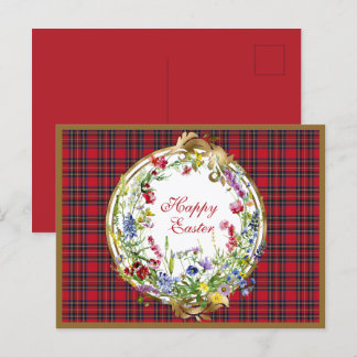Royal Stewart Modern Scottish Tartan Easter Floral Holiday Postcard