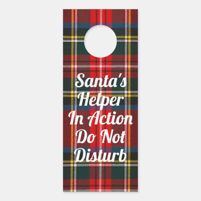Royal Stewart Plaid SANTAS HELPER Door Hanger (Front)
