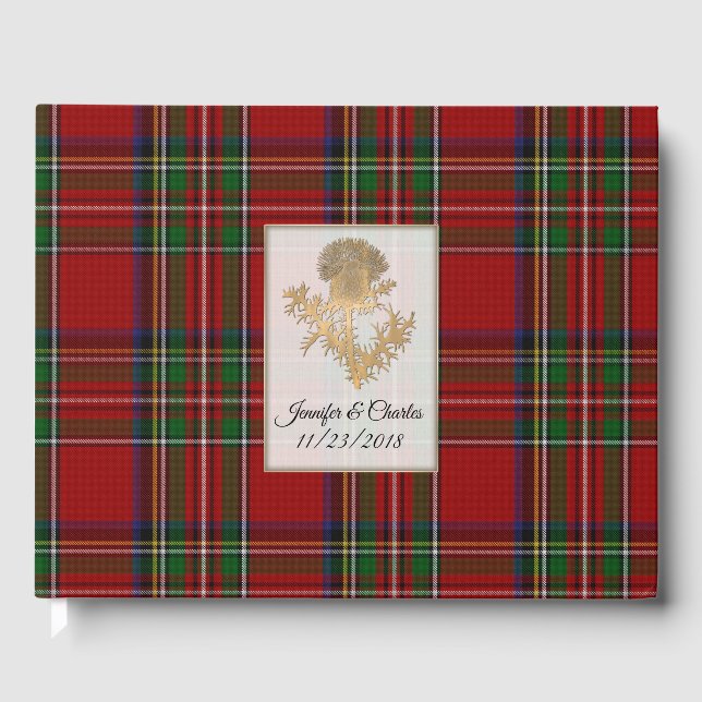 Royal Stewart Plaid Thistle Wedding Guest Book (Front)