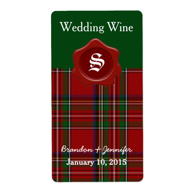 Royal Stewart Plaid Wedding Mini Wine Labels (Front)