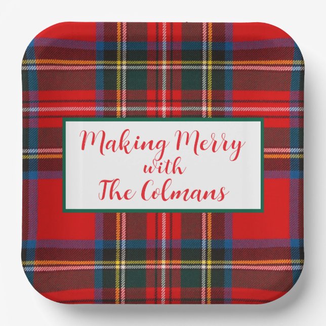 Royal Stewart Red Plaid MAKING MERRY  Paper Plate (Front)