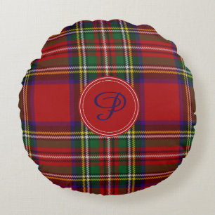 Royal Stewart Tartan Plaid Custom Monogram Round Pillow