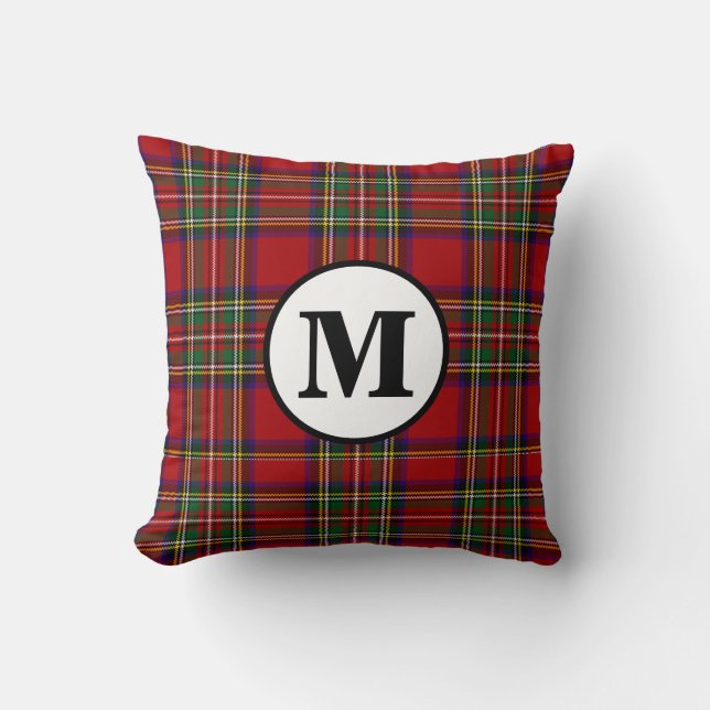 Royal Stewart Tartan Plaid Scottish Clan Monogram Throw Pillow (Front)