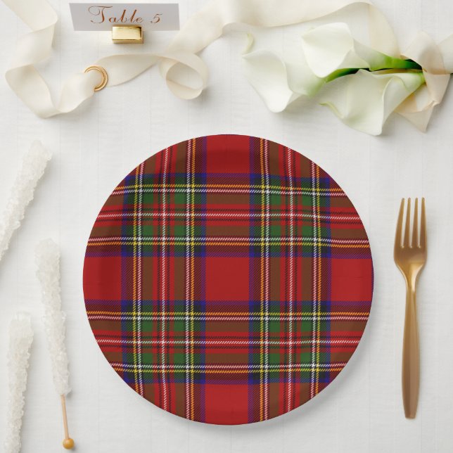 Royal Stewart Tartan Plaid Scottish Symmetry Paper Plate (Wedding)
