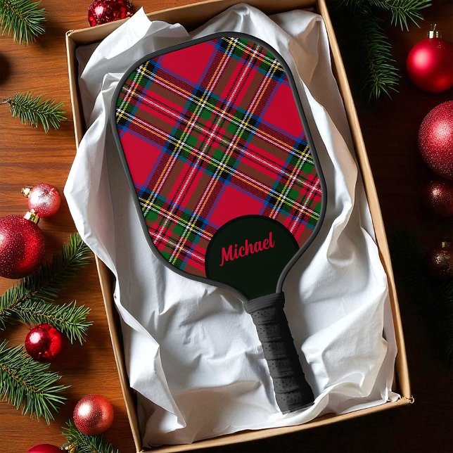 Royal Stewart Tartan Plaid with Name Pickleball Paddle (Creator Uploaded)