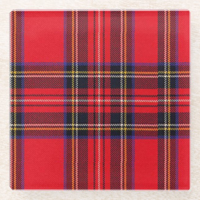 Royal Stewart tartan red black plaid Glass Coaster (Front)