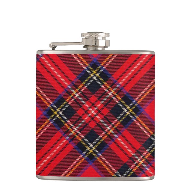 Royal Stewart tartan red black plaid Hip Flask (Front)
