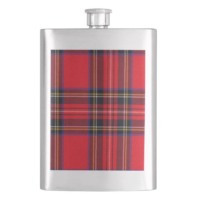 Royal Stewart tartan red black plaid Hip Flask (Front)