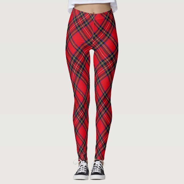 Royal Stewart tartan red black plaid Leggings (Front)