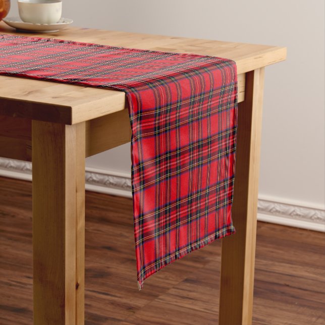 Royal Stewart tartan red black plaid Short Table Runner (In Situ)