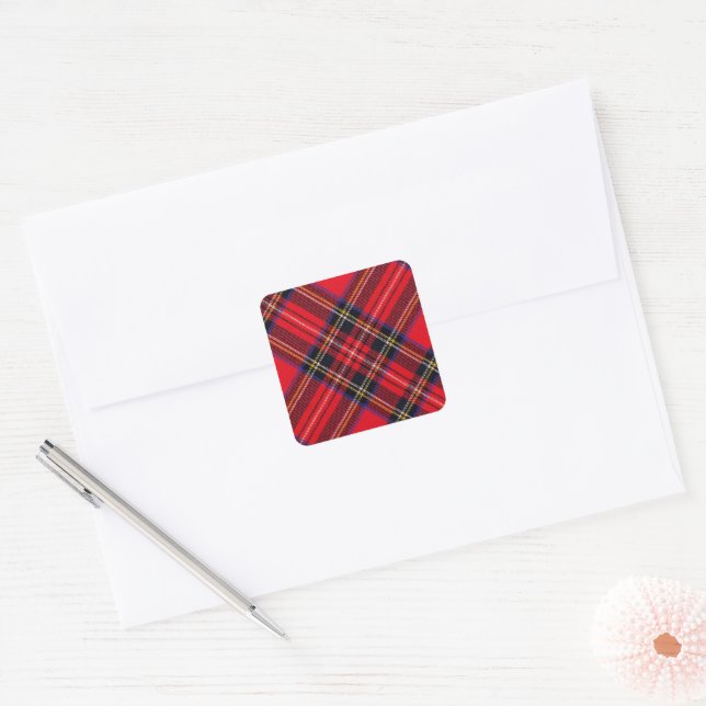 Royal Stewart tartan red black plaid Square Sticker (Envelope)