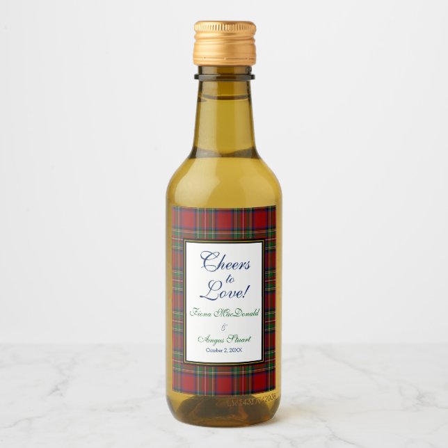 Royal Stewart Tartan Wedding Save Date Favour Wine Label (Front)