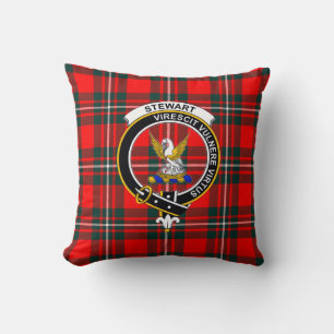 Royal Stewart Tartan with Clan Badge and Motto Thr Throw Pillow